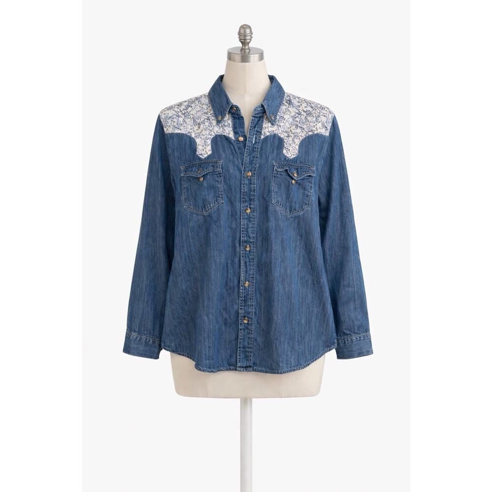 Vintage Express Rider Western Denim Shirt Toile Yoke 90s Unisex Cowboy Cowgirl